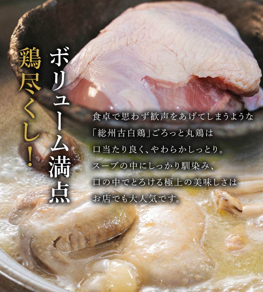 【送料無料】「総州古白鶏」一羽入り超濃厚・鶏白湯の水炊きセット 4人前
